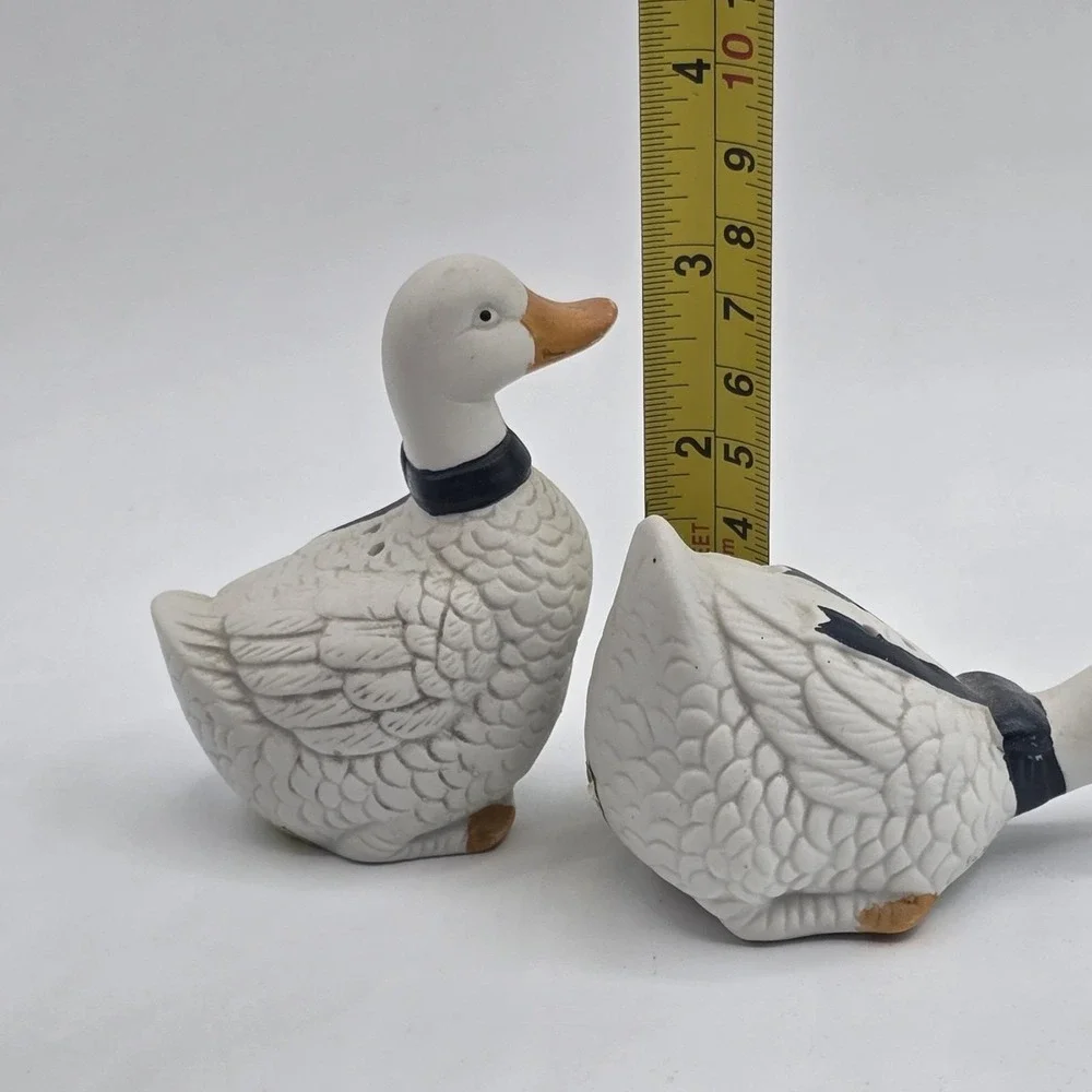 Goose Salt & Pepper Shakers Blue Ribbon Bow Geese Vintage